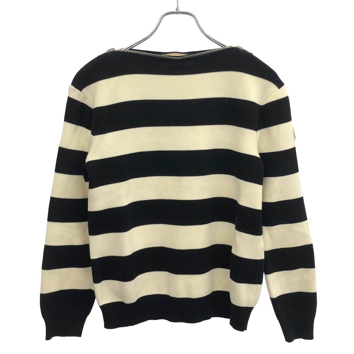 Gucci Boat Zip Neck Border Knit Sweater Black Ivory XS