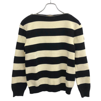 Gucci Boat Zip Neck Border Knit Sweater Black Ivory XS