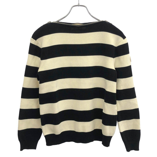 Gucci Boat Zip Neck Border Knit Sweater Black Ivory XS