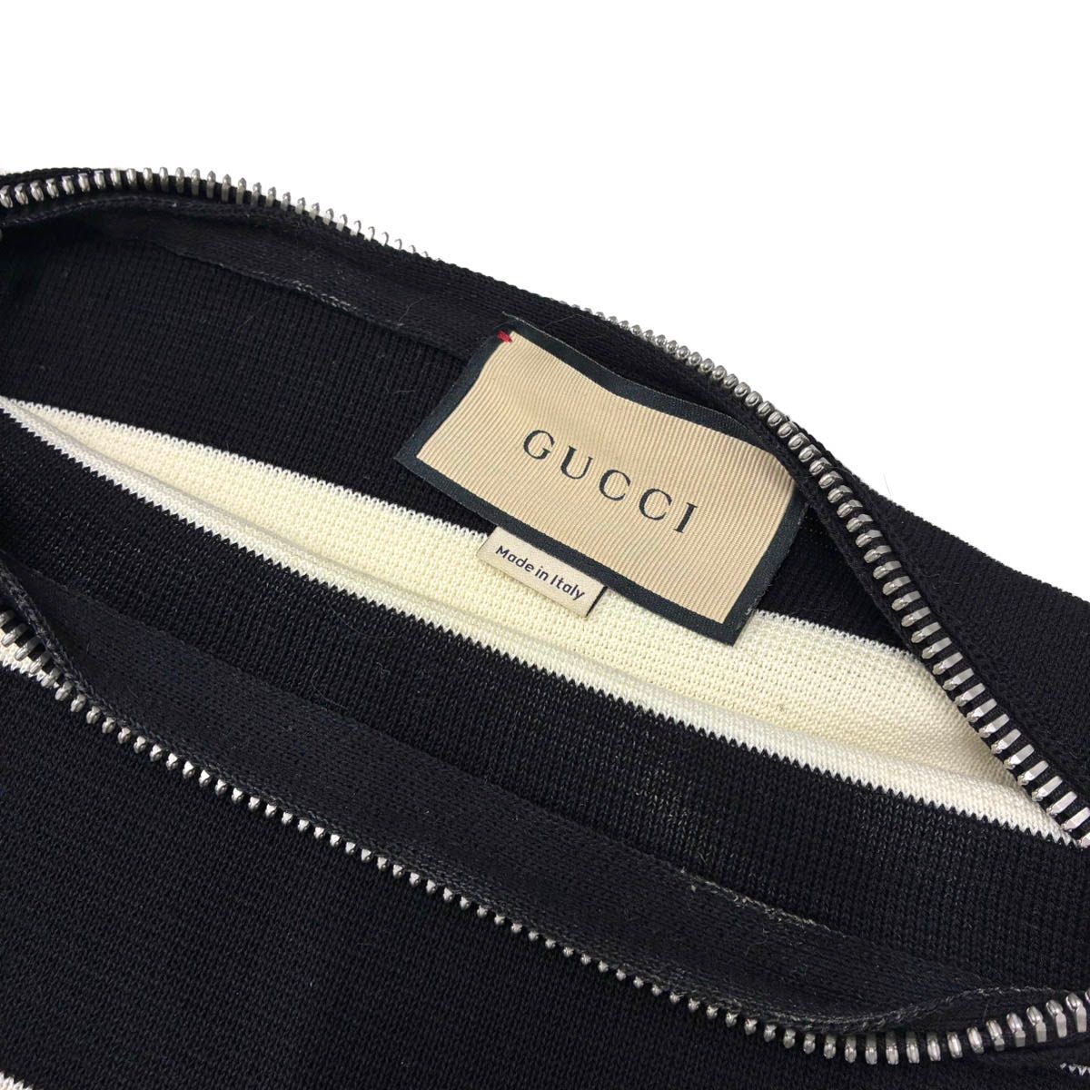 Gucci Boat Zip Neck Border Knit Sweater Black Ivory XS — view 6