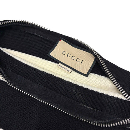 Gucci Boat Zip Neck Border Knit Sweater Black Ivory XS — view 6