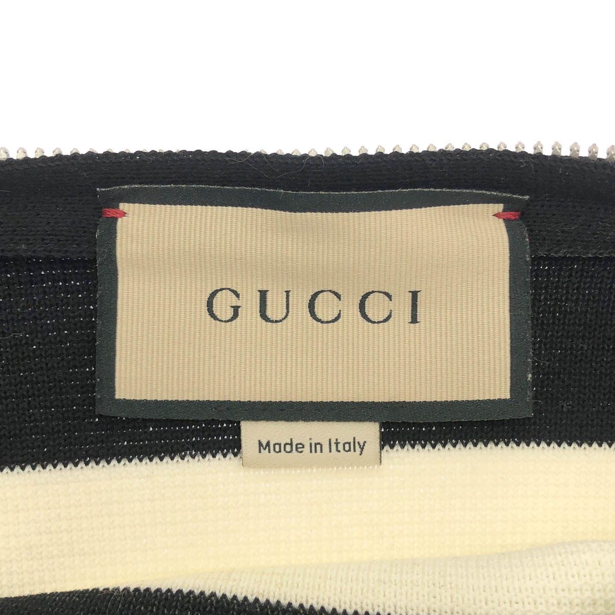 Gucci Boat Zip Neck Border Knit Sweater Black Ivory XS — view 3