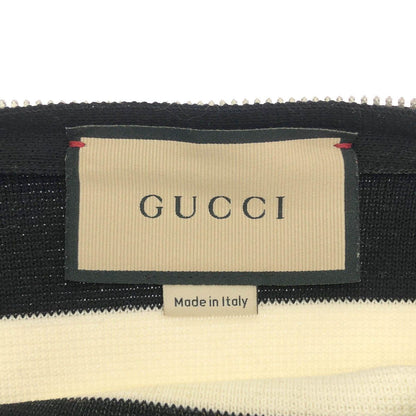 Gucci Boat Zip Neck Border Knit Sweater Black Ivory XS — view 3