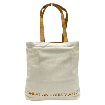 Louis Vuitton Fondation Tote Bag Museum Limited Logo Cotton Canvas White Beige — view 2