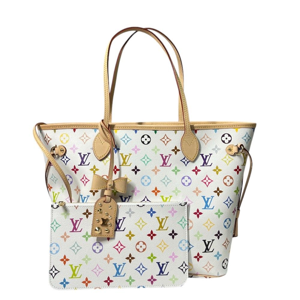 Louis Vuitton Tote Bag Neverfull MM Monogram Multicolor Canvas Blanc White