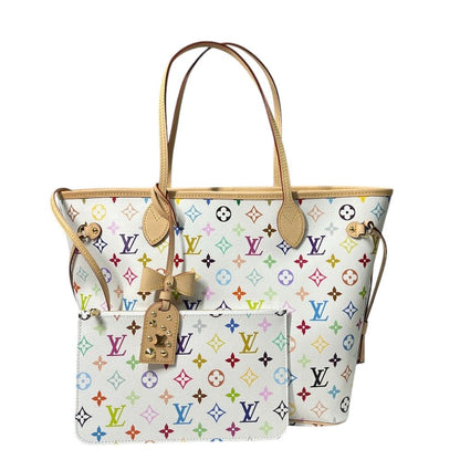 Louis Vuitton Tote Bag Neverfull MM Monogram Multicolor Canvas Blanc White