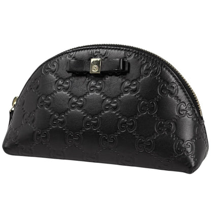 Gucci Makeup Pouch Guccissima GG Pattern Ribbon Marais Black