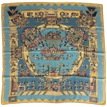 Hermes Carre 90 Astres Et Soleils Scarf Celestial and Sun Ethnic Silk Blue