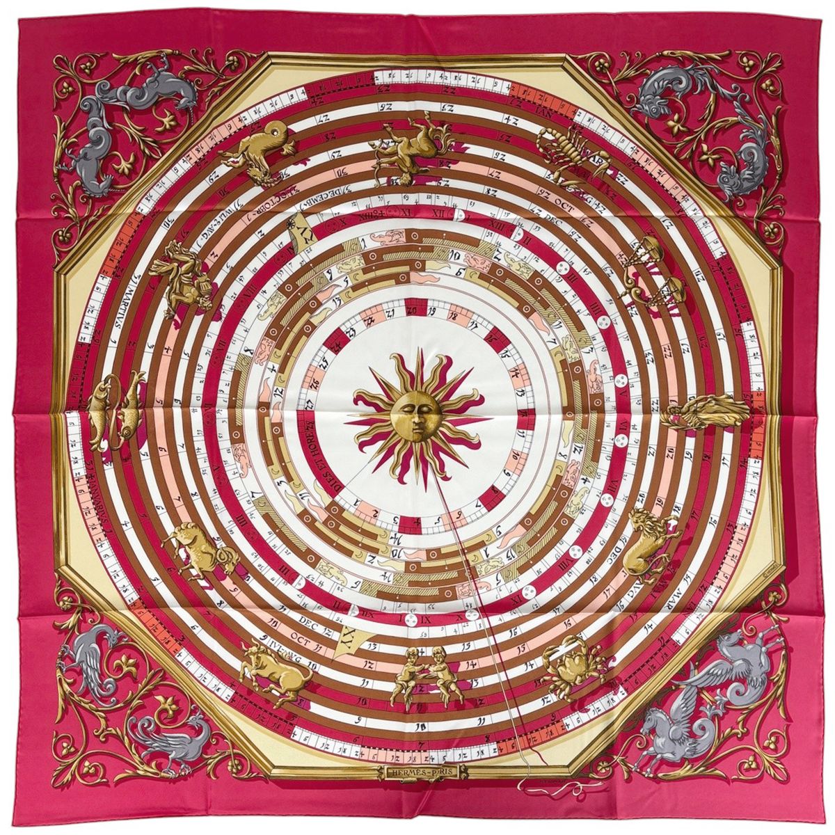 Hermes Carre 90 Dies Et Hore Scarf Astrology Sun Silk Pink Multicolor