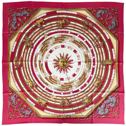 Hermes Carre 90 Dies Et Hore Scarf Astrology Sun Silk Pink Multicolor