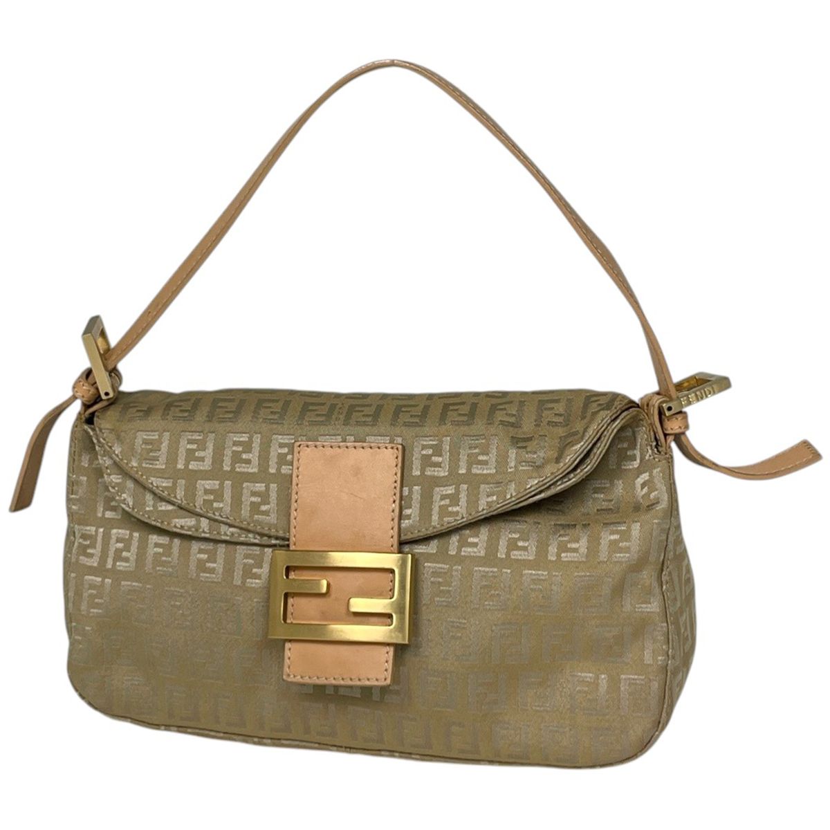 Fendi Handbag Zucchino Pattern Mamma Baguette Canvas Beige