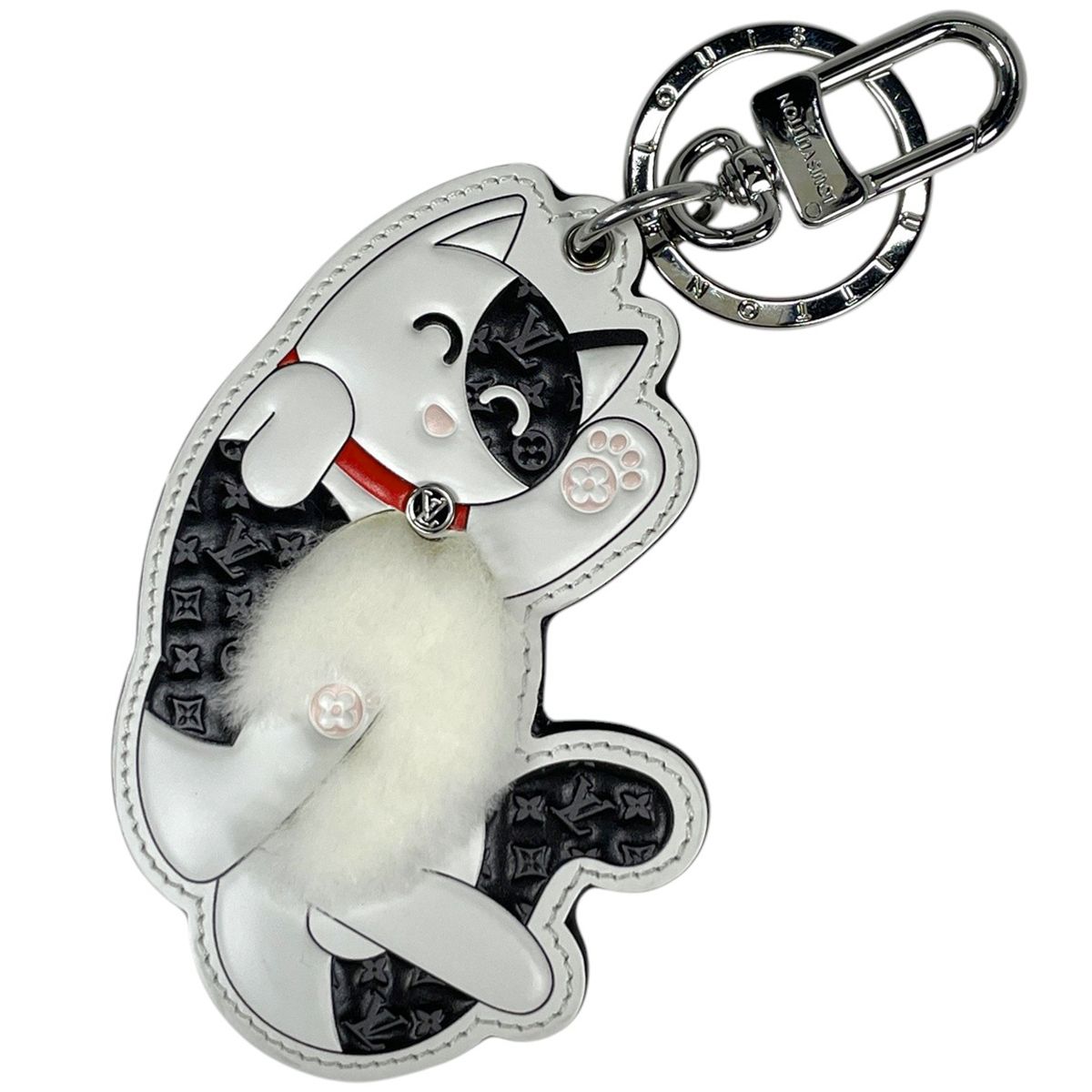 Louis Vuitton Bag Charm LV Cat Key Holder Monogram White Brown