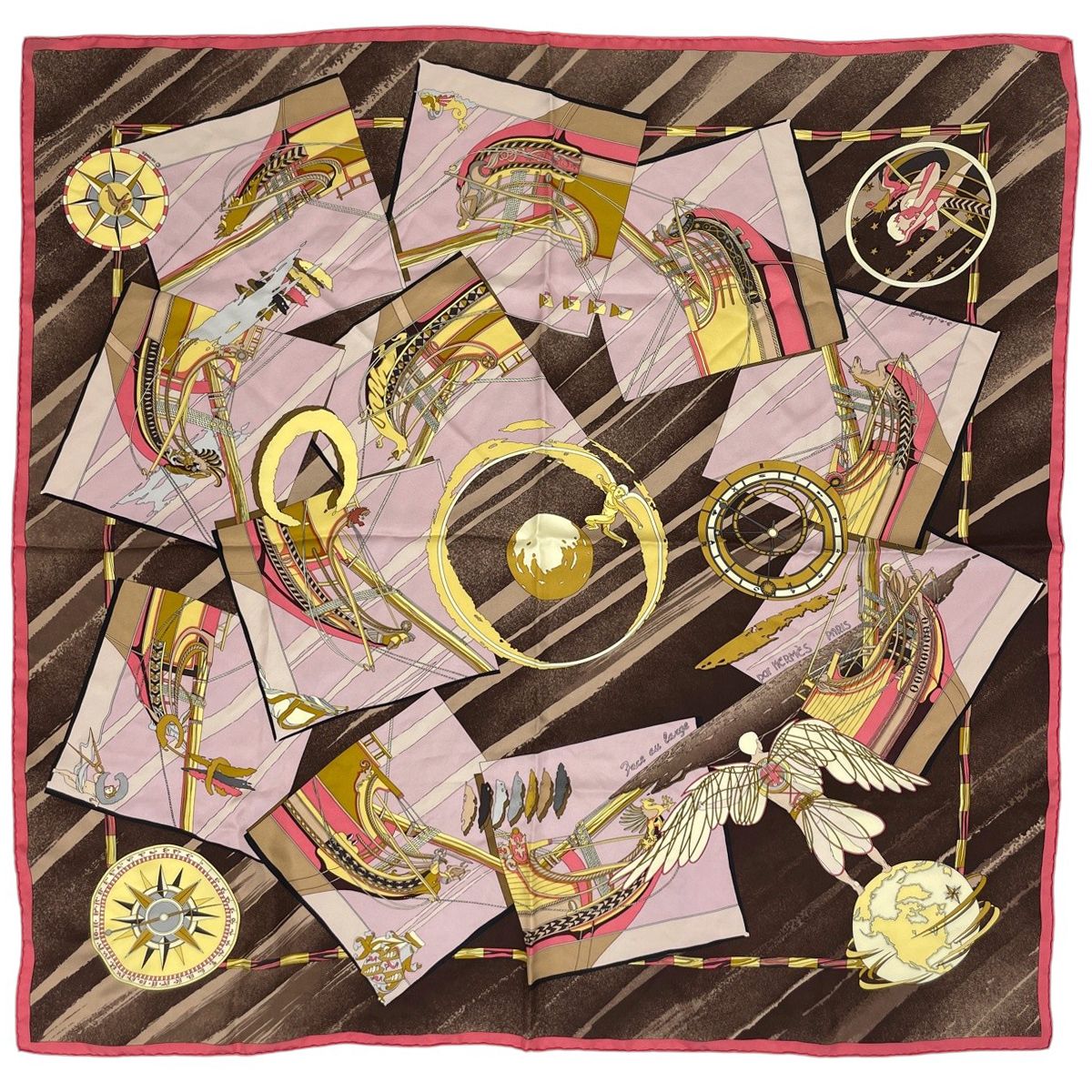 Hermes Carre 90 Face Au Large Scarf Offshore Silk Pink Multicolor