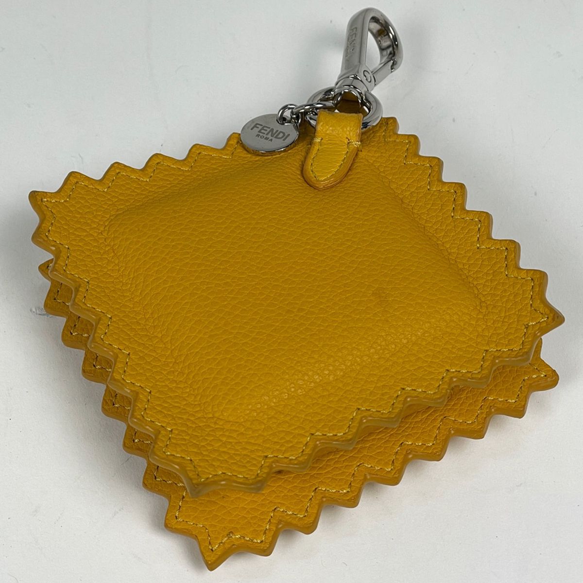 Fendi Coin Case Raviolo Bag Charm Leather Yellow — view 2