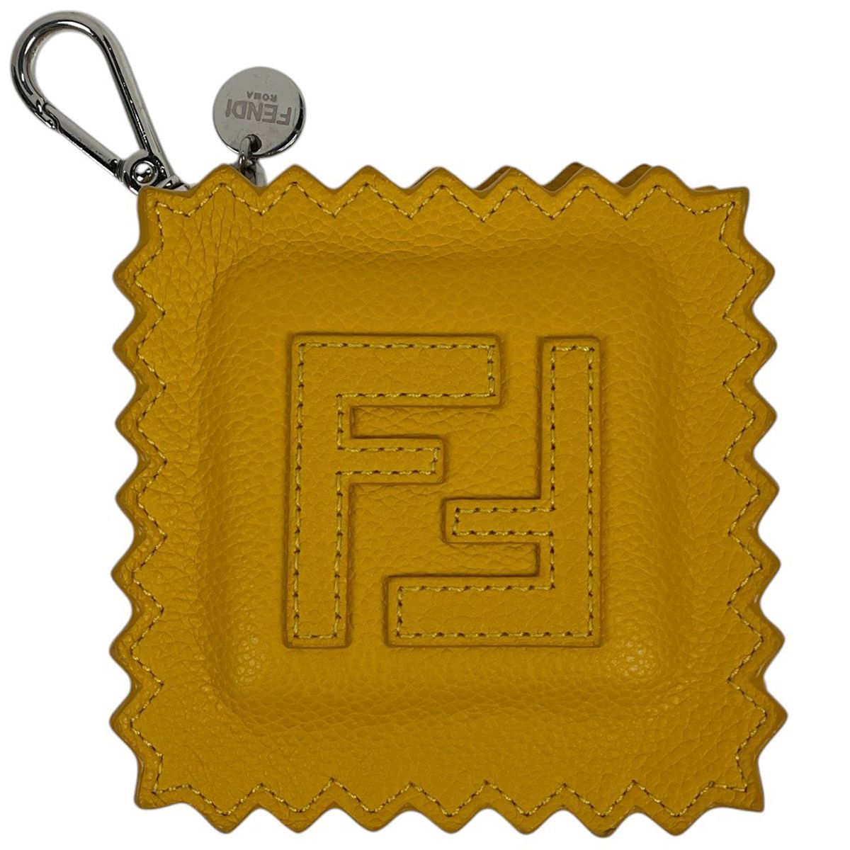 Fendi Coin Case Raviolo Bag Charm Leather Yellow