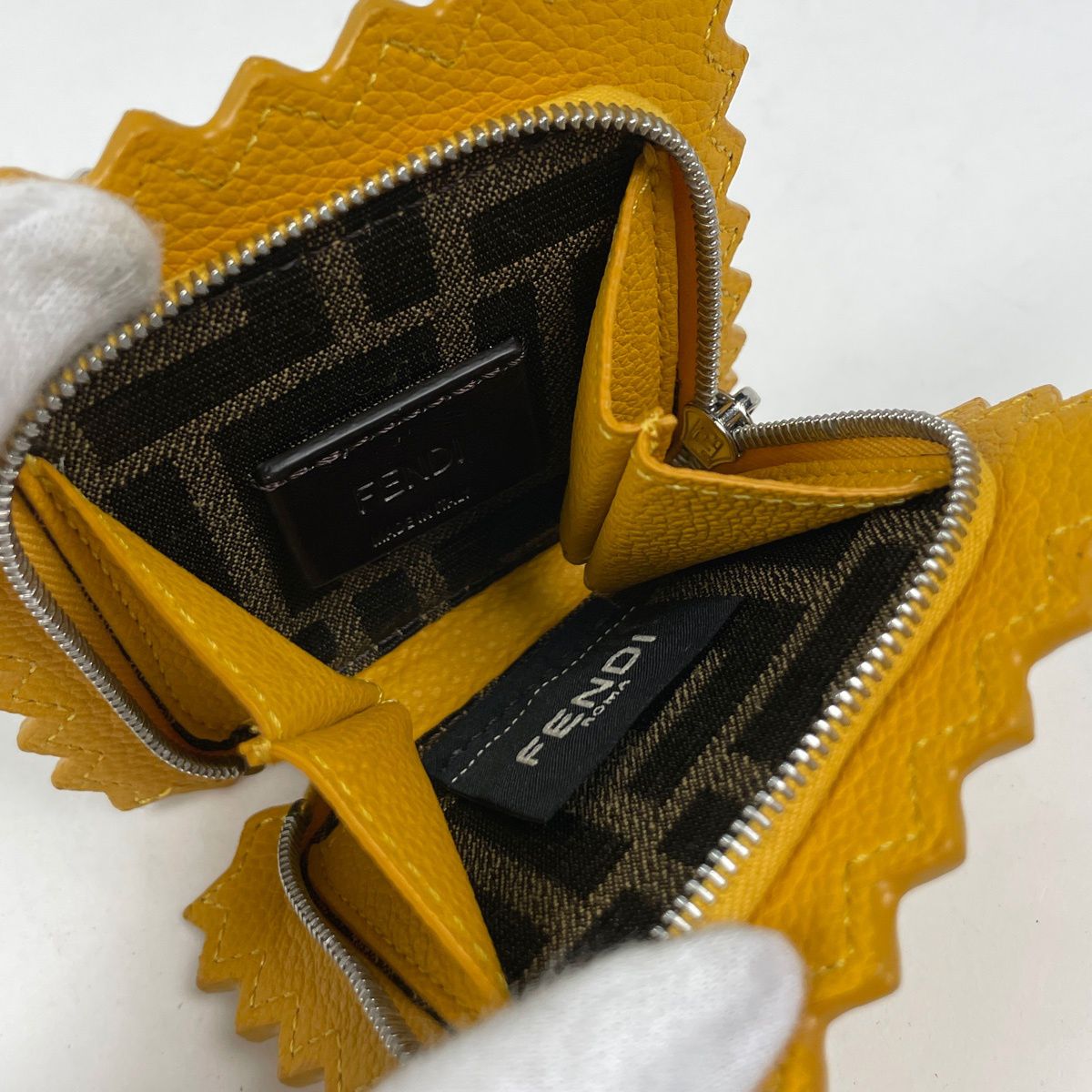 Fendi Coin Case Raviolo Bag Charm Leather Yellow — view 6