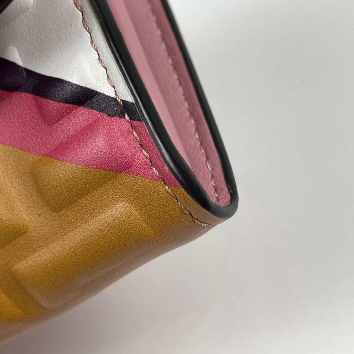 Fendi Continental Wallet Zucca Embossed Bifold Leather Pink Brown White — view 3