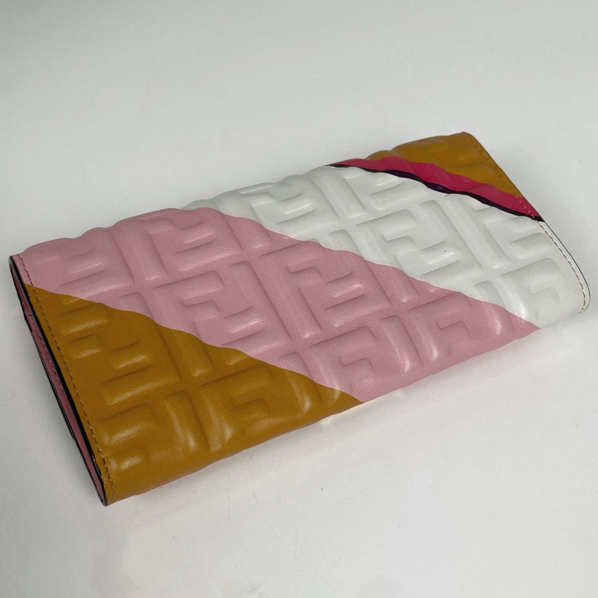 Fendi Continental Wallet Zucca Embossed Bifold Leather Pink Brown White — view 2