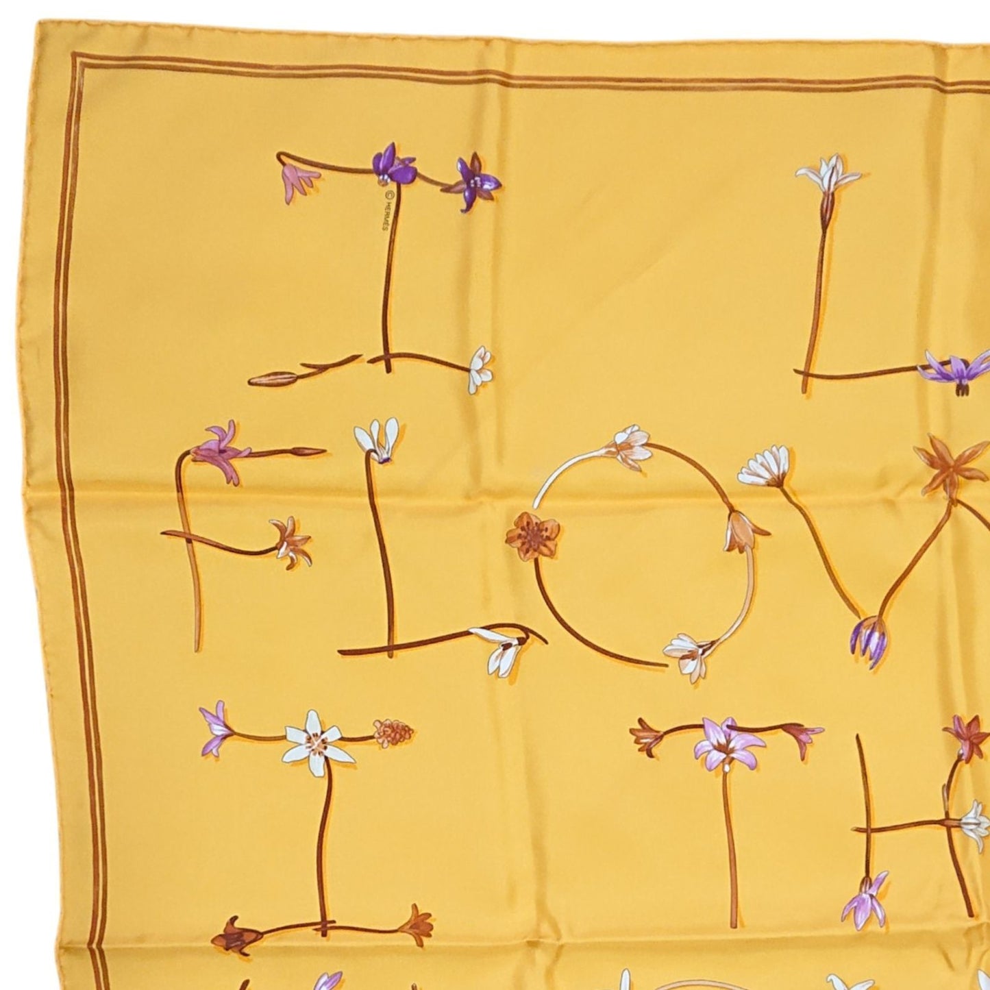 Hermes Carre 90 I Like Flowers Silk Scarf Yellow Box with Knotting Card — view 6