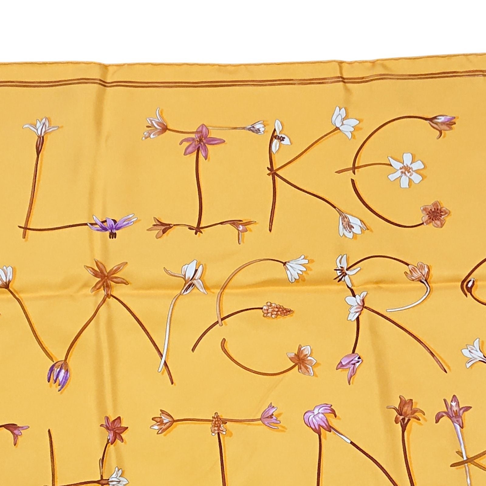 Hermes Carre 90 I Like Flowers Silk Scarf Yellow Box with Knotting Card — view 9