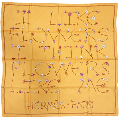 Hermes Carre 90 I Like Flowers Silk Scarf Yellow Box with Knotting Card