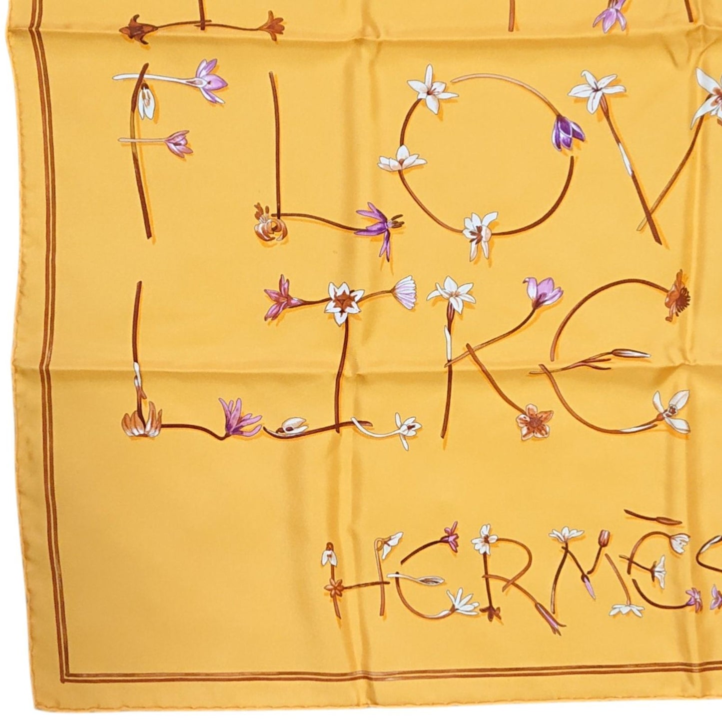 Hermes Carre 90 I Like Flowers Silk Scarf Yellow Box with Knotting Card — view 3