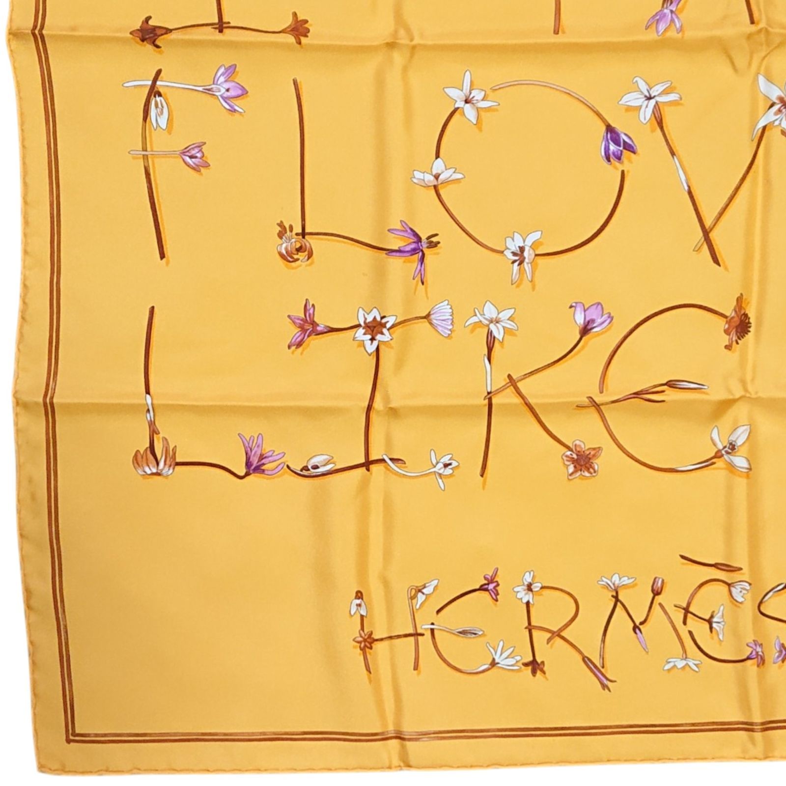 Hermes Carre 90 I Like Flowers Silk Scarf Yellow Box with Knotting Card — view 3