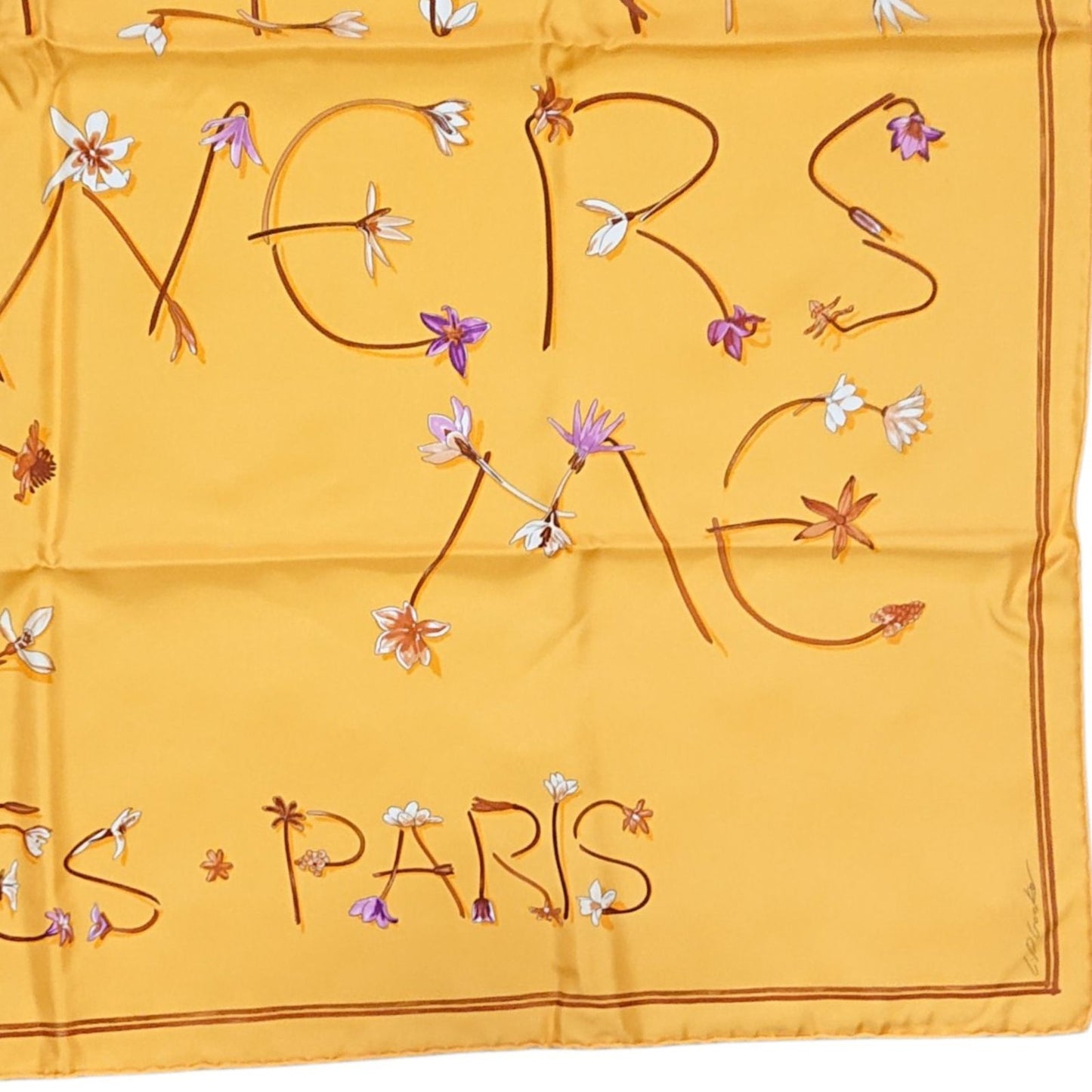 Hermes Carre 90 I Like Flowers Silk Scarf Yellow Box with Knotting Card — view 4