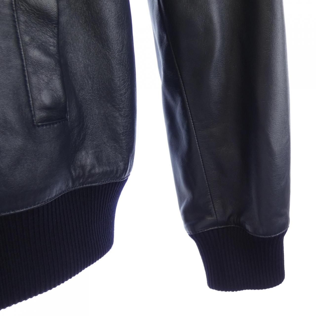 Loewe Leather Jacket Navy — view 8
