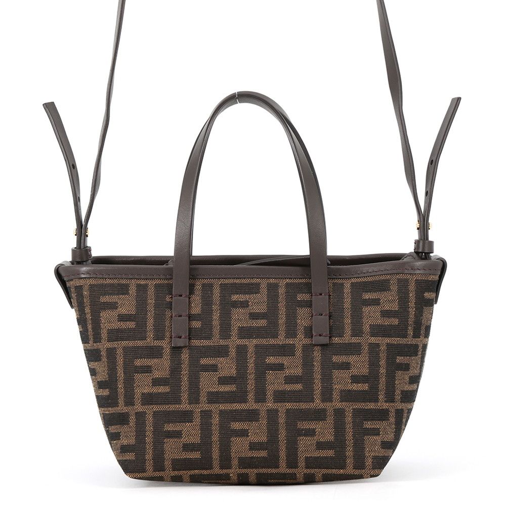 Fendi Roll FF Jacquard Mini Canvas Leather 2-Way Shoulder