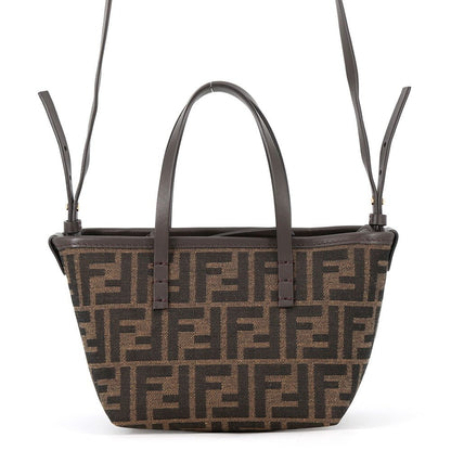 Fendi Roll FF Jacquard Mini Canvas Leather 2-Way Shoulder