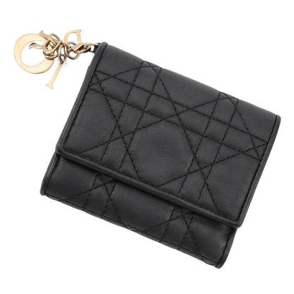 Dior Tri Foldwallet Lotuswallet Cannage Black Wallet