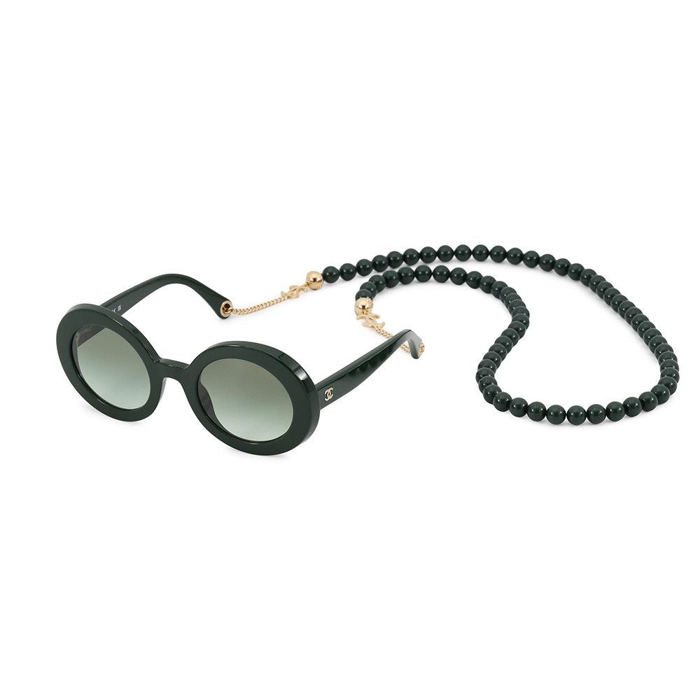 Chanel Sunglasses Round CC Logo Pearl Chain with Eyewear