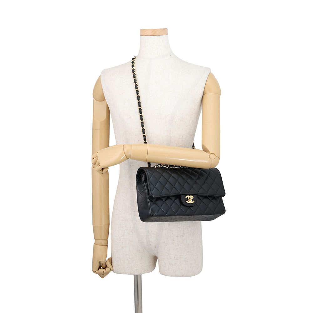 Chanel Shoulder Bag Quilted 25 CC Logo Double Chain Caviar Leather Black — view 5