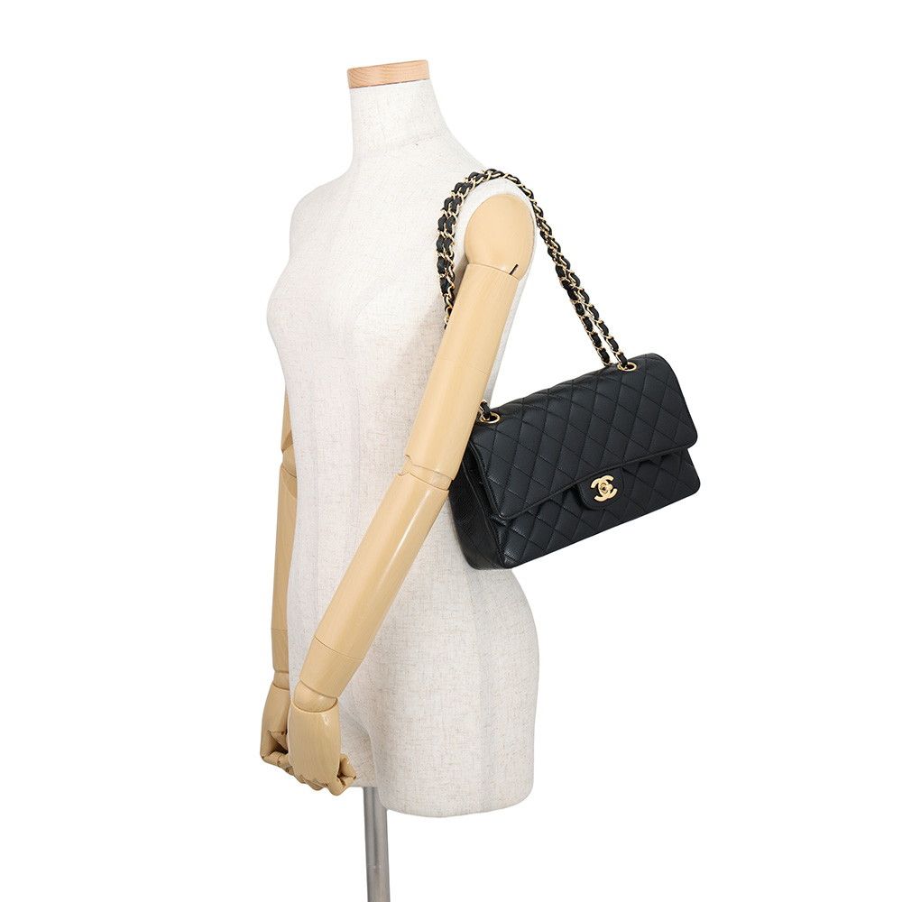 Chanel Shoulder Bag Quilted 25 CC Logo Double Chain Caviar Leather Black — view 4