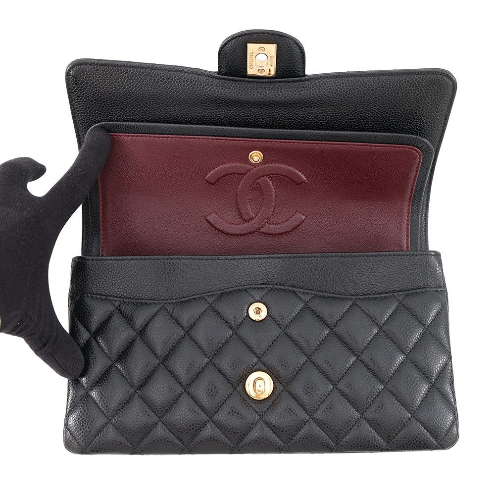 Chanel Shoulder Bag Quilted 25 CC Logo Double Chain Caviar Leather Black — view 6
