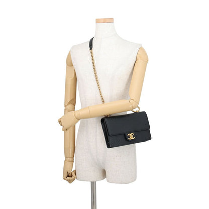 Chanel Chain Shoulder Bag Coco Embossed CC Logo Calf Leather Black — view 4
