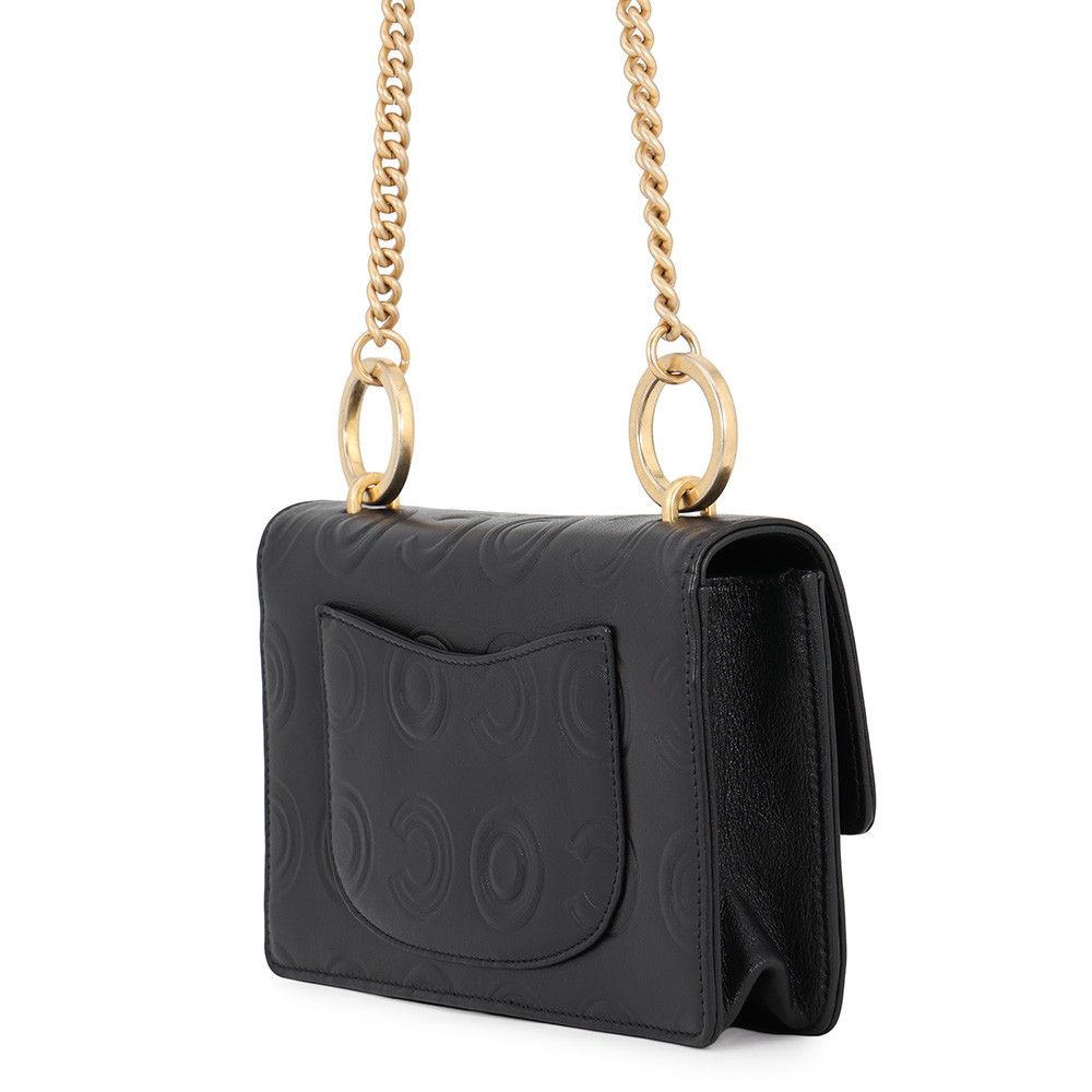 Chanel Chain Shoulder Bag Coco Embossed CC Logo Calf Leather Black — view 2
