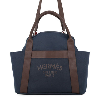 Hermes Sac de Panthere Ju Groom Navy Who Silver Twarshe Blanc Canvas Tote