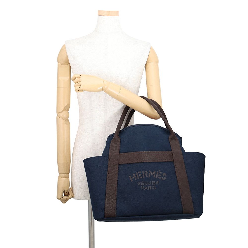 Hermes Sac de Panthere Ju Groom Navy Who Silver Twarshe Blanc Canvas Tote — view 4