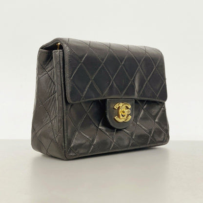 Chanel Shoulder Bag Mini Quilted Lambskin Black Gold — view 2