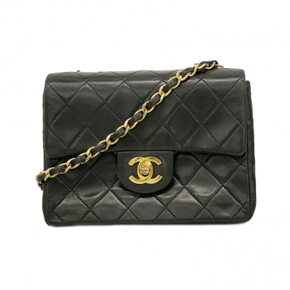 Chanel Shoulder Bag Mini Quilted Lambskin Black Gold