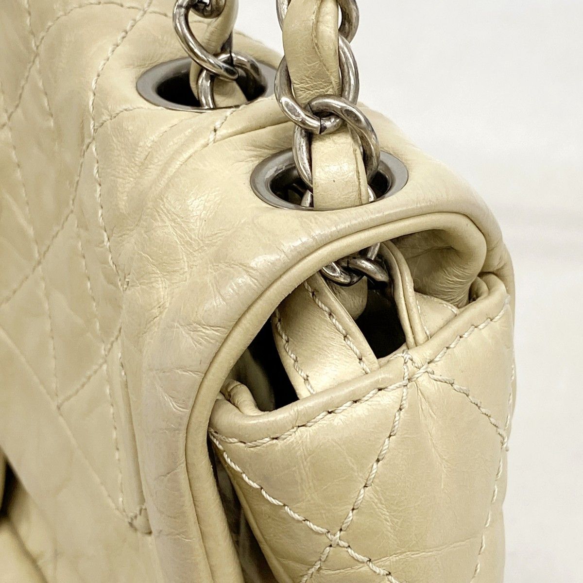 Chanel Shoulder Bag Quilted Calfskin Beige Silver — view 6