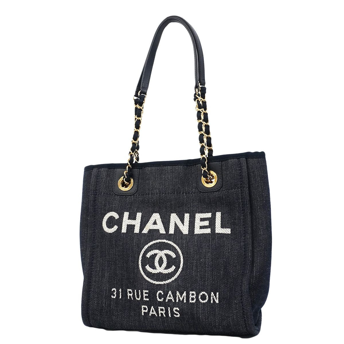 Chanel Chain Tote Deauville Denim Blue Gold