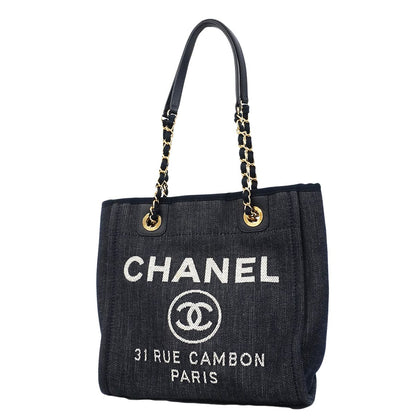 Chanel Chain Tote Deauville Denim Blue Gold
