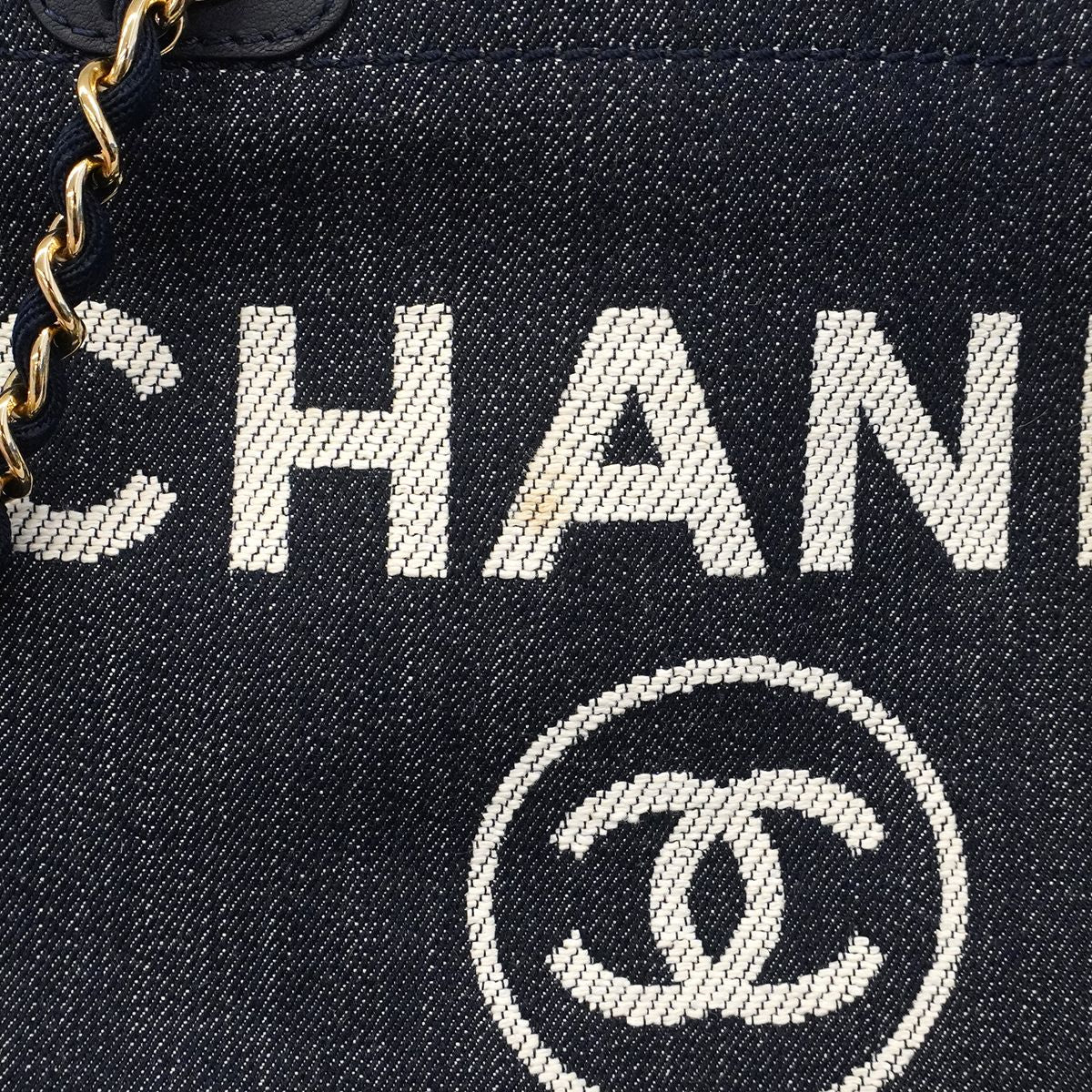 Chanel Chain Tote Deauville Denim Blue Gold — view 6