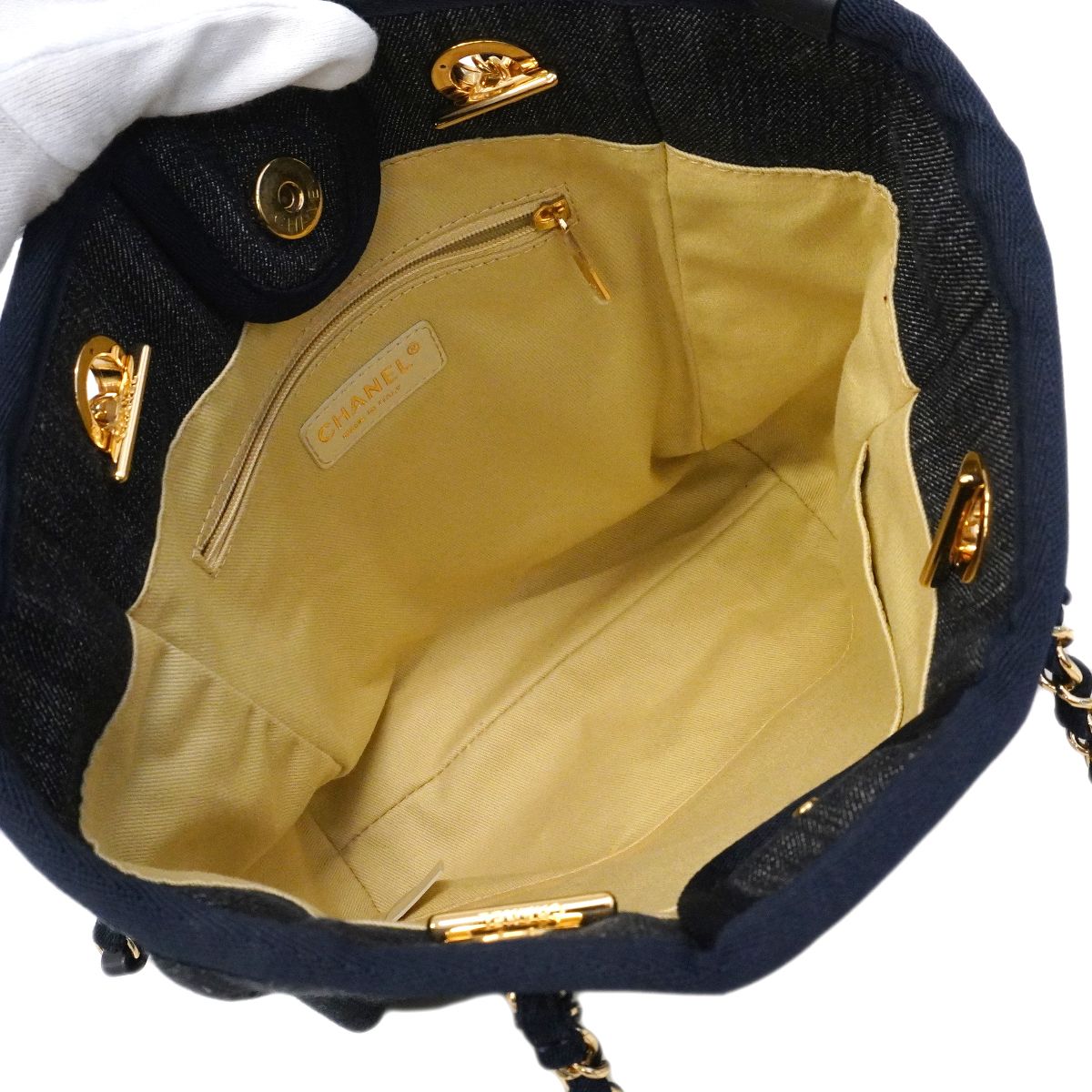 Chanel Chain Tote Deauville Denim Blue Gold — view 4