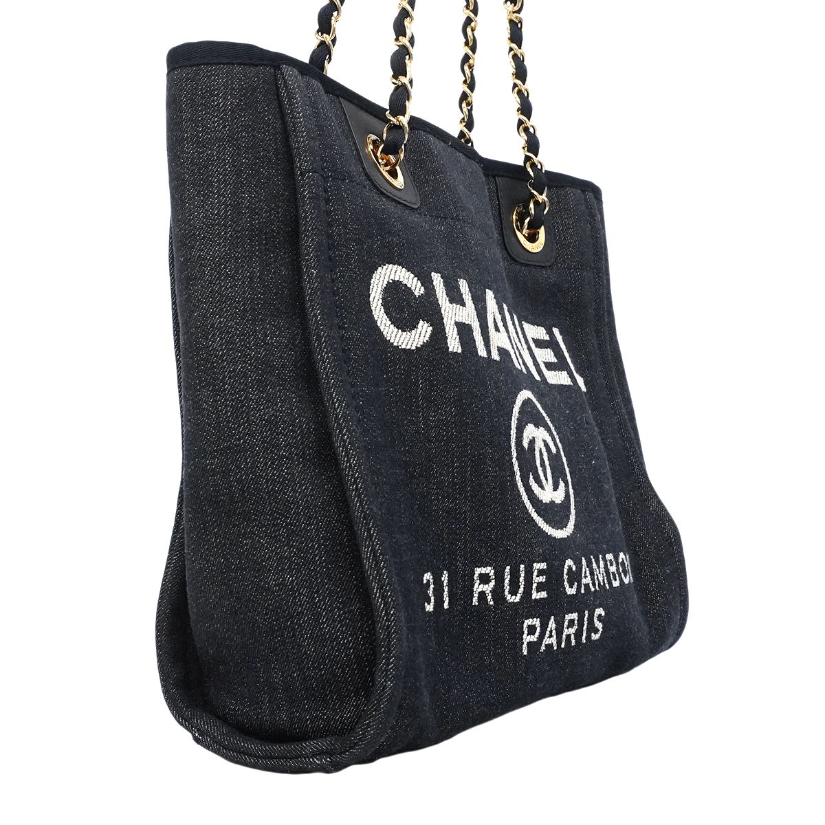 Chanel Chain Tote Deauville Denim Blue Gold — view 2