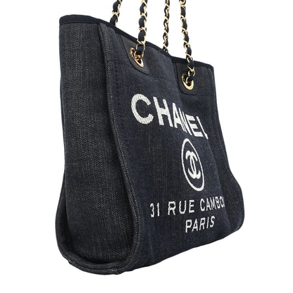 Chanel Chain Tote Deauville Denim Blue Gold — view 2