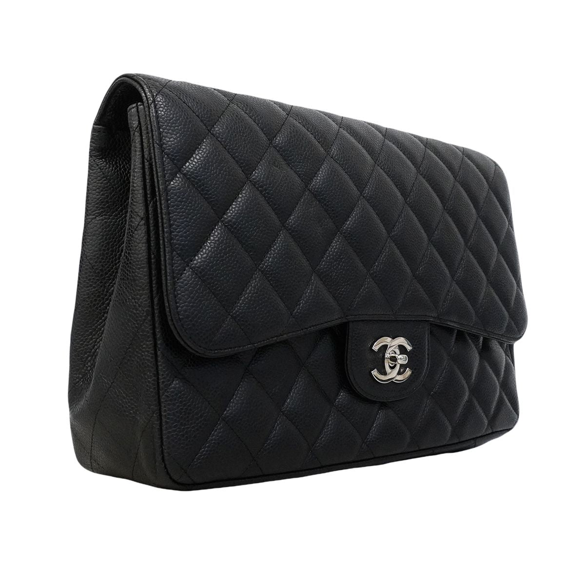 Chanel Shoulder Bag Maxi Quilted Caviar Leather Black Silver — view 2